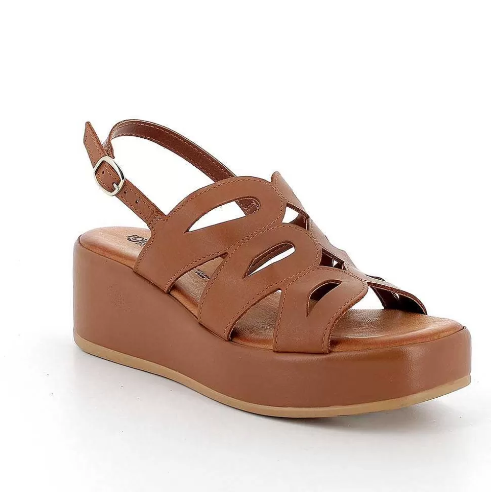 Women'S Leather Wedge Sandals Tan-Igi&Co Cheap