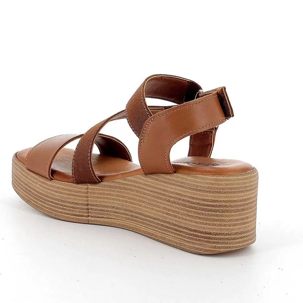 Women'S Leather Wedge Sandals Tan-Igi&Co Flash Sale