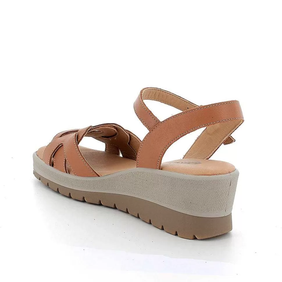 Women'S Leather Wedge Sandals Tan-Igi&Co Shop