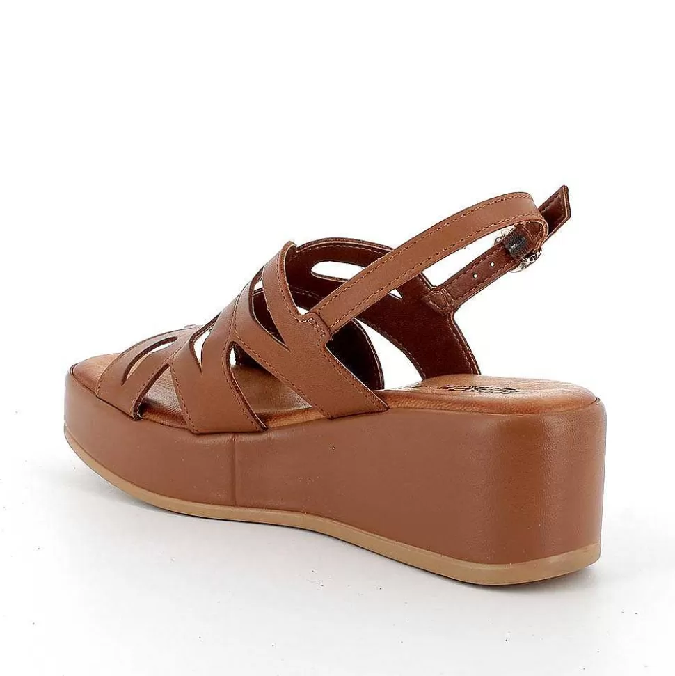 Women'S Leather Wedge Sandals Tan-Igi&Co Cheap