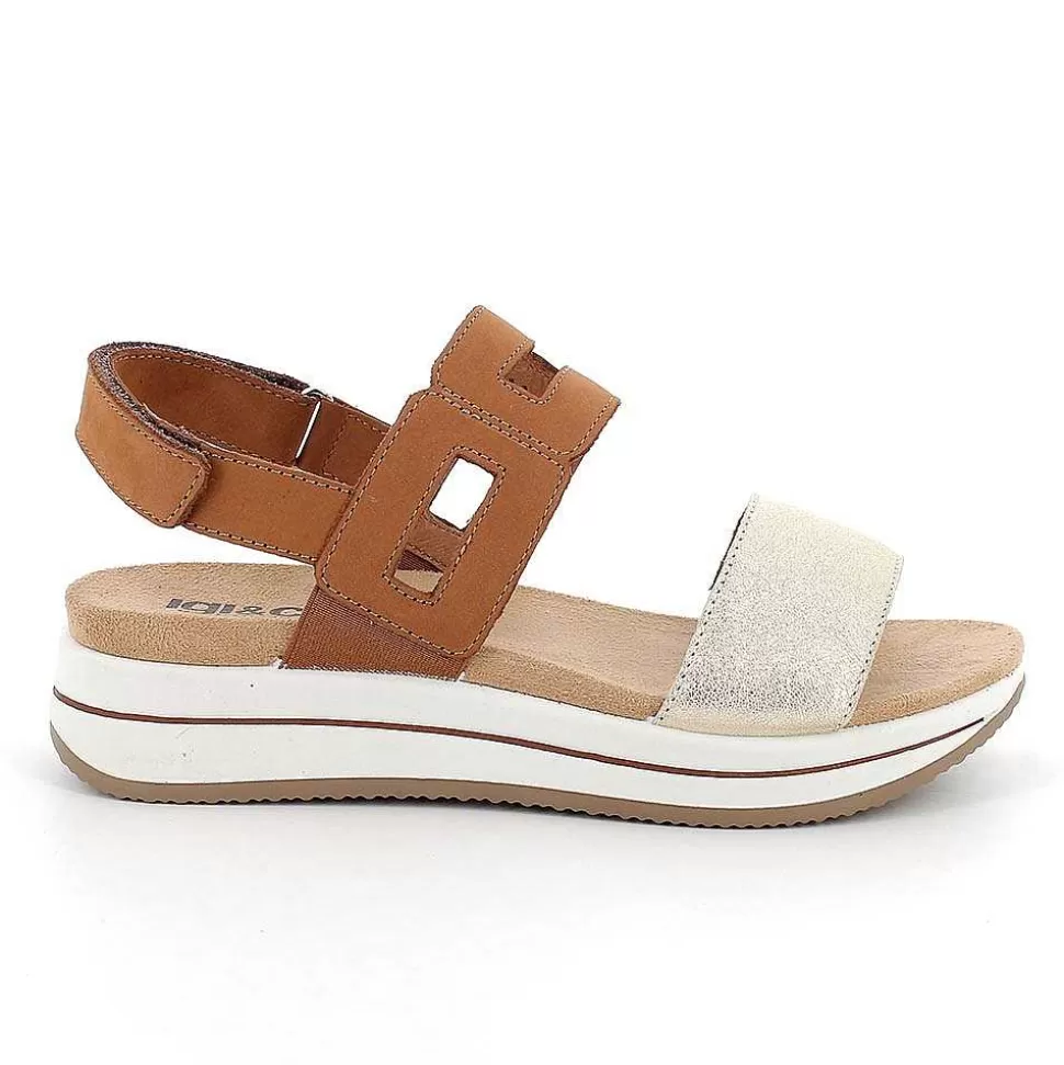 Women'S Leather Wedge Sandals Tan-Platinum-Igi&Co Cheap