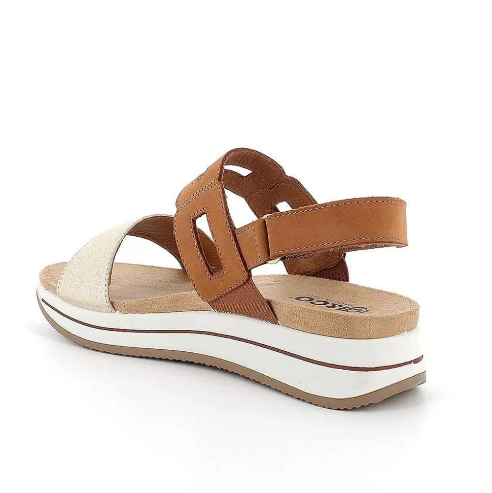 Women'S Leather Wedge Sandals Tan-Platinum-Igi&Co Cheap