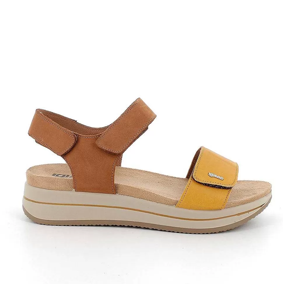 Women'S Leather Wedge Sandals Tan-Yellow-Igi&Co Discount