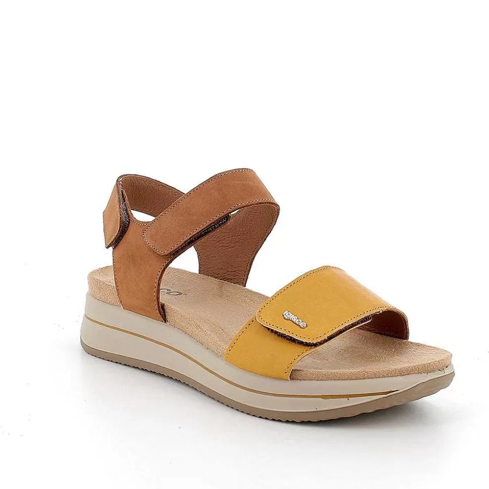 Women'S Leather Wedge Sandals Tan-Yellow-Igi&Co Discount