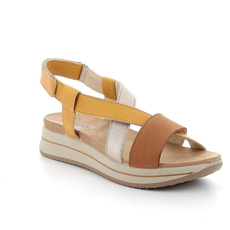 Women'S Leather Wedge Sandals Tan-Yellow-Igi&Co Store