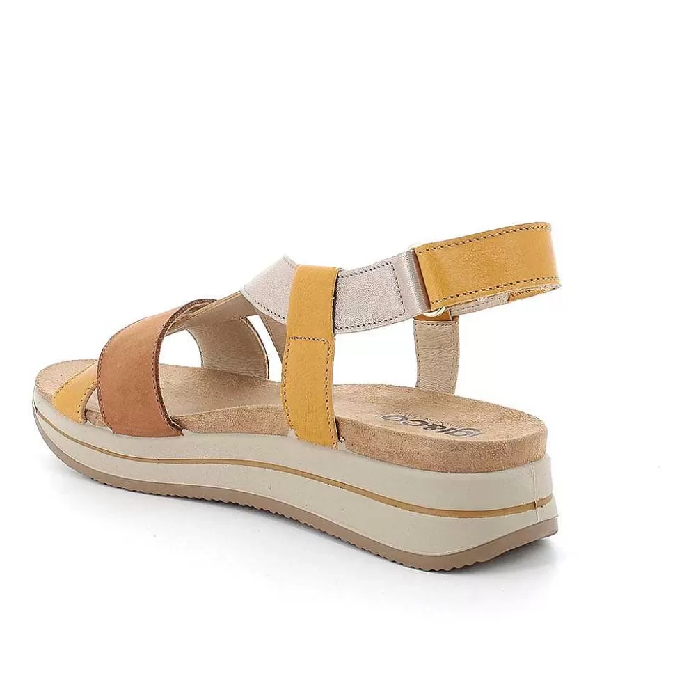 Women'S Leather Wedge Sandals Tan-Yellow-Igi&Co Store