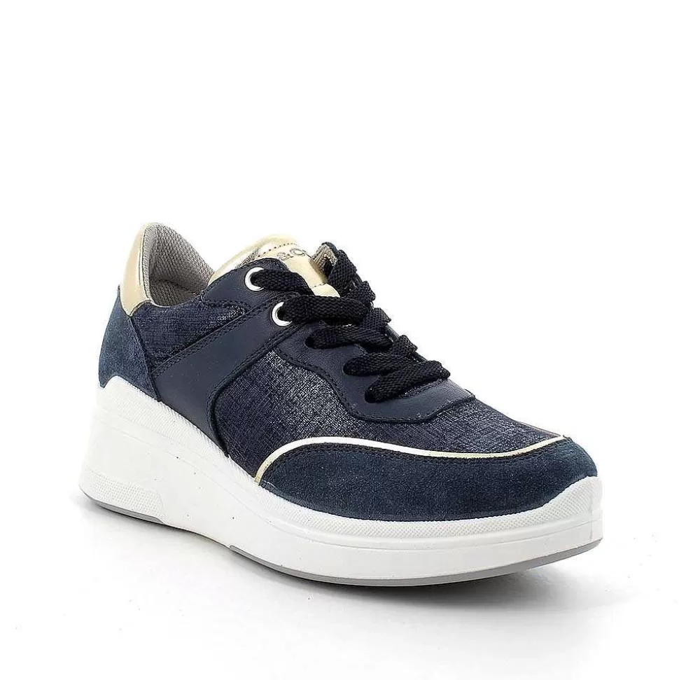 Women'S Leather Wedge Sneakers Jeans-Igi&Co Sale