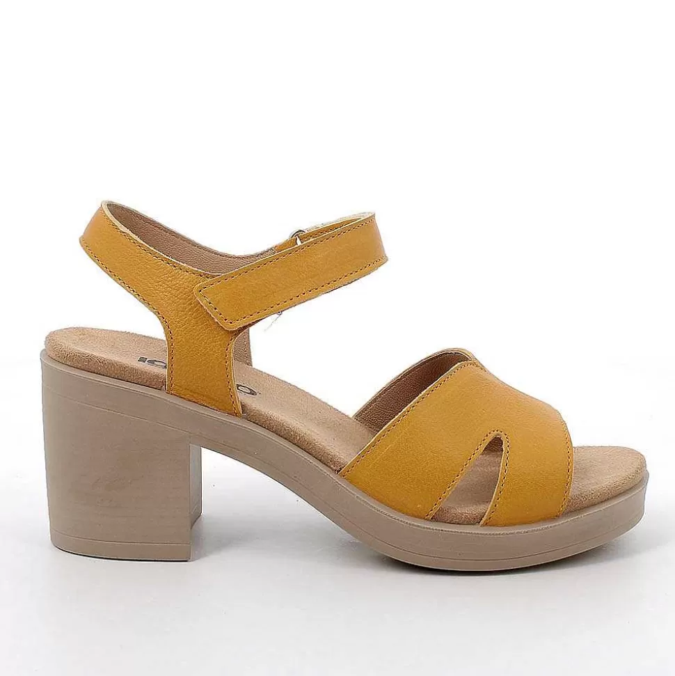 Yellow Women'S Leather Heeled Sandals-Igi&Co New