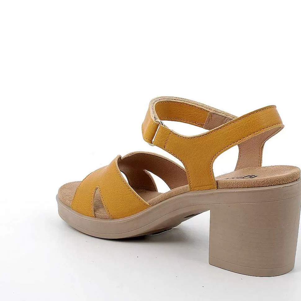 Yellow Women'S Leather Heeled Sandals-Igi&Co New