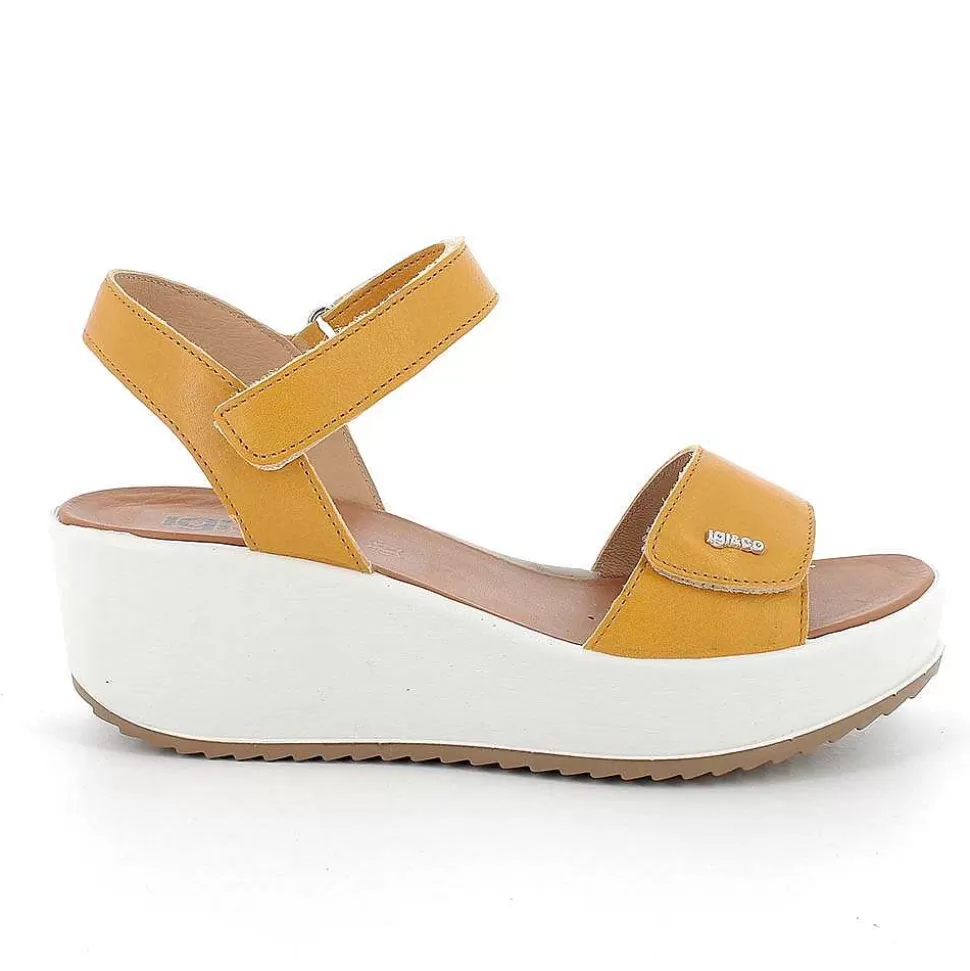 Yellow Women'S Leather Wedge Sandals-Igi&Co Cheap