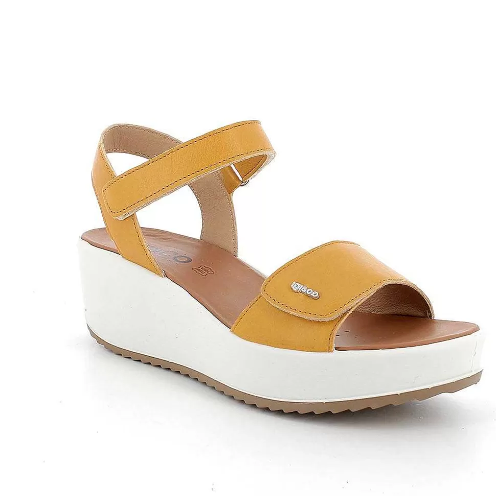 Yellow Women'S Leather Wedge Sandals-Igi&Co Cheap