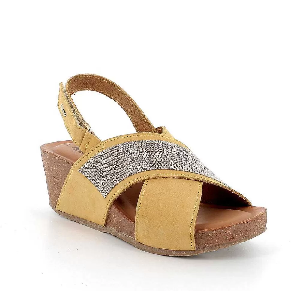 Yellow Women'S Leather Wedge Sandals-Igi&Co Shop