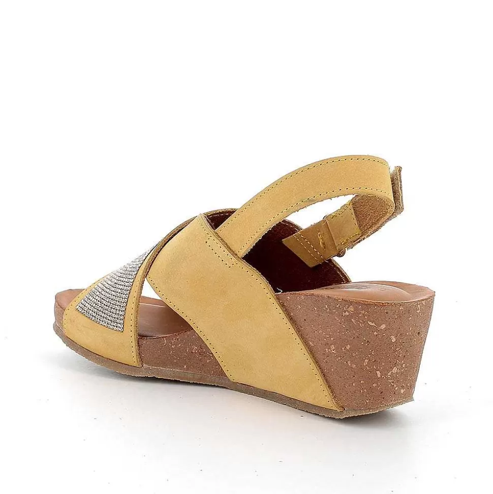 Yellow Women'S Leather Wedge Sandals-Igi&Co Shop