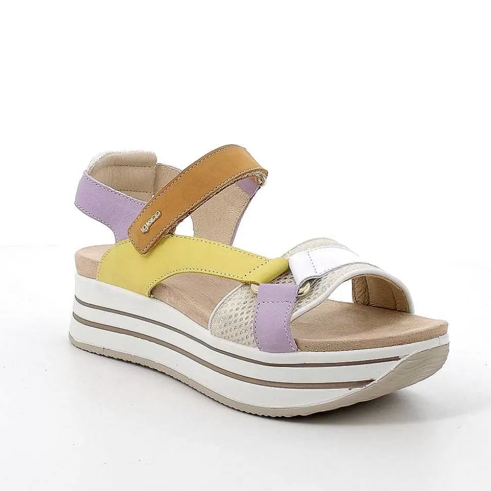 Yellow-Ochre Women'S Leather Wedge Sandals-Igi&Co Sale
