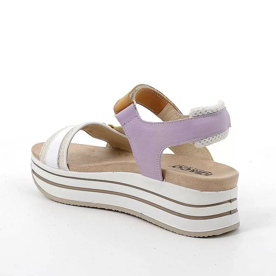Yellow-Ochre Women'S Leather Wedge Sandals-Igi&Co Sale